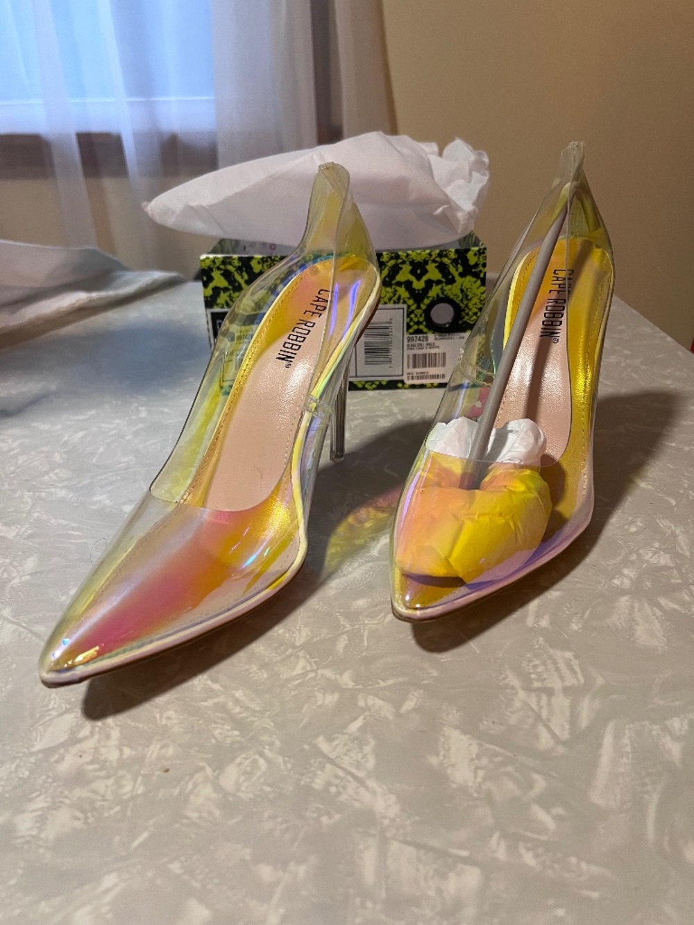 Cape Robbin Glassdoll Ice Clear Pumps with iridescent effect